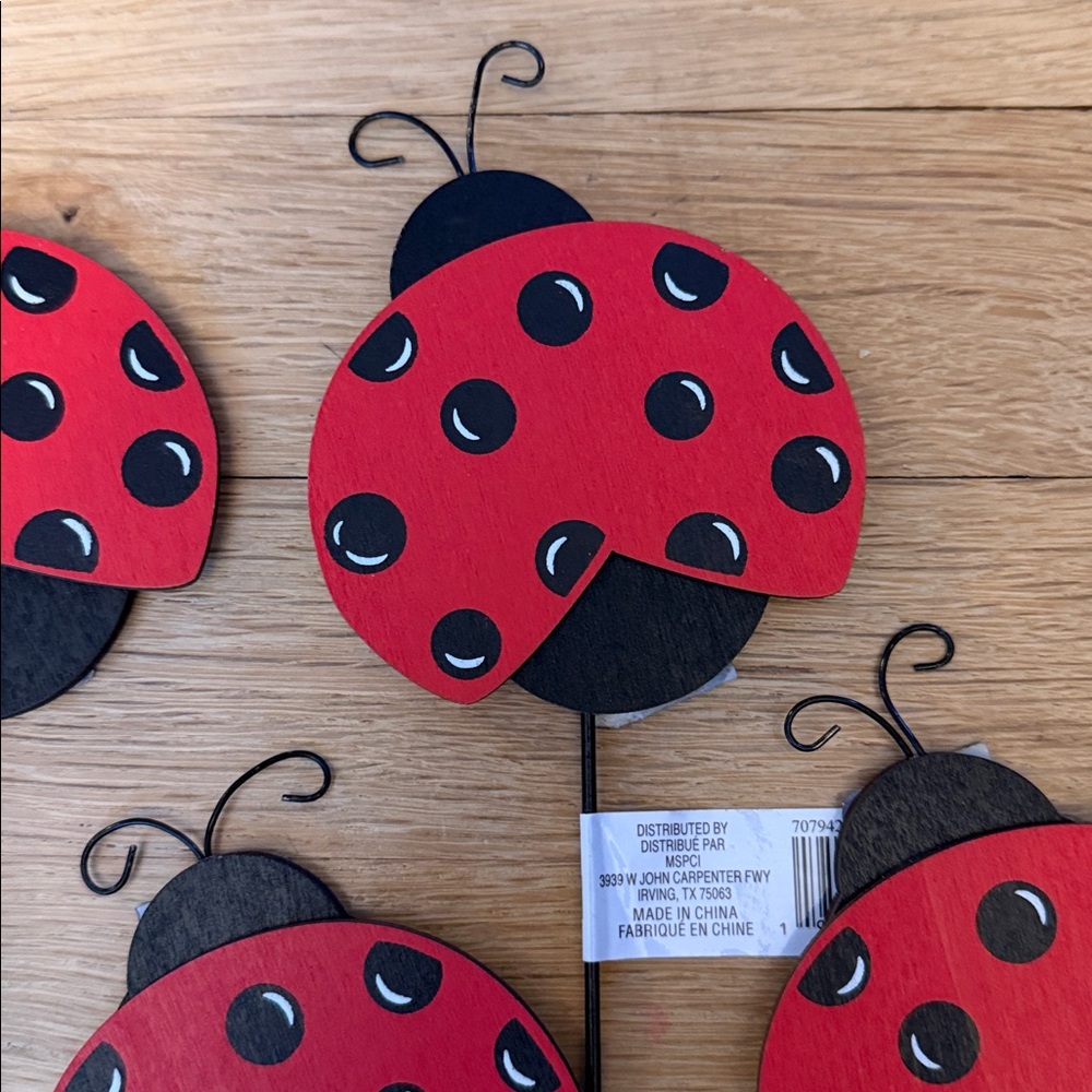 NWT Bundle of 4 - Red and Black Ladybugs Wooden Picks 🐞 - Picture 4 of 8